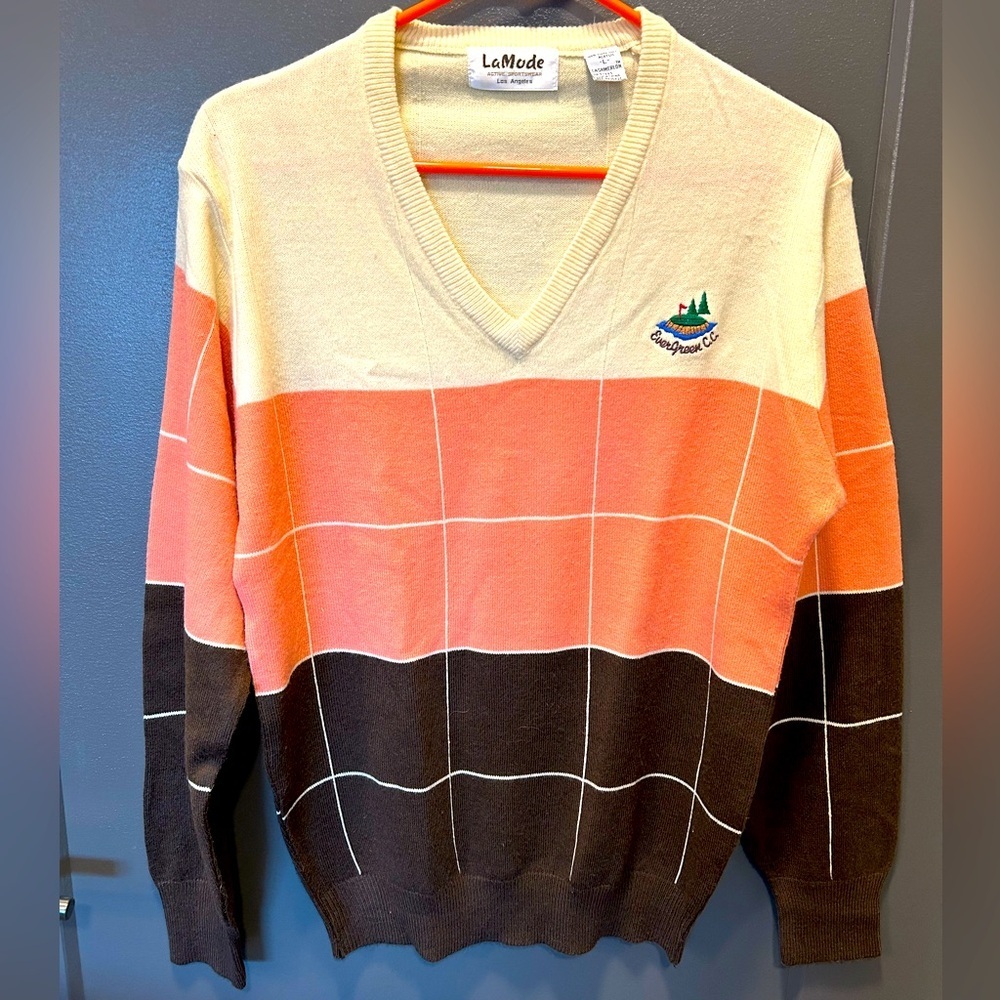 LA MODE GOLF PULLOVER UPSCALE SWEATER VINTAGE VIBRANT CLASSY PREPPYCOZY LIKE NEW